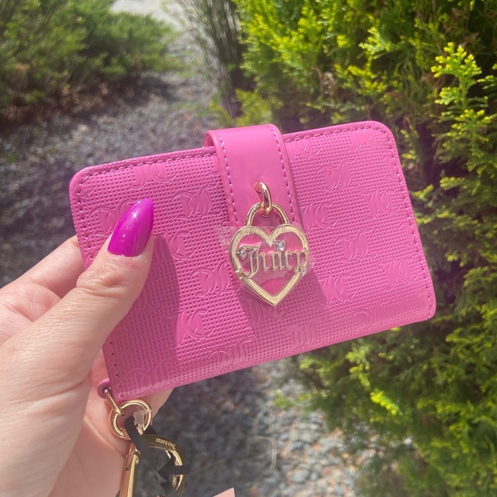 Juicy Couture Wallet - Faux Leather Pink Wallet with Gold Heart Charm